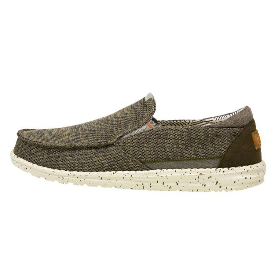 Men's Hey Dude Thad Sox Slip On Shoes Olive | LGT-627319