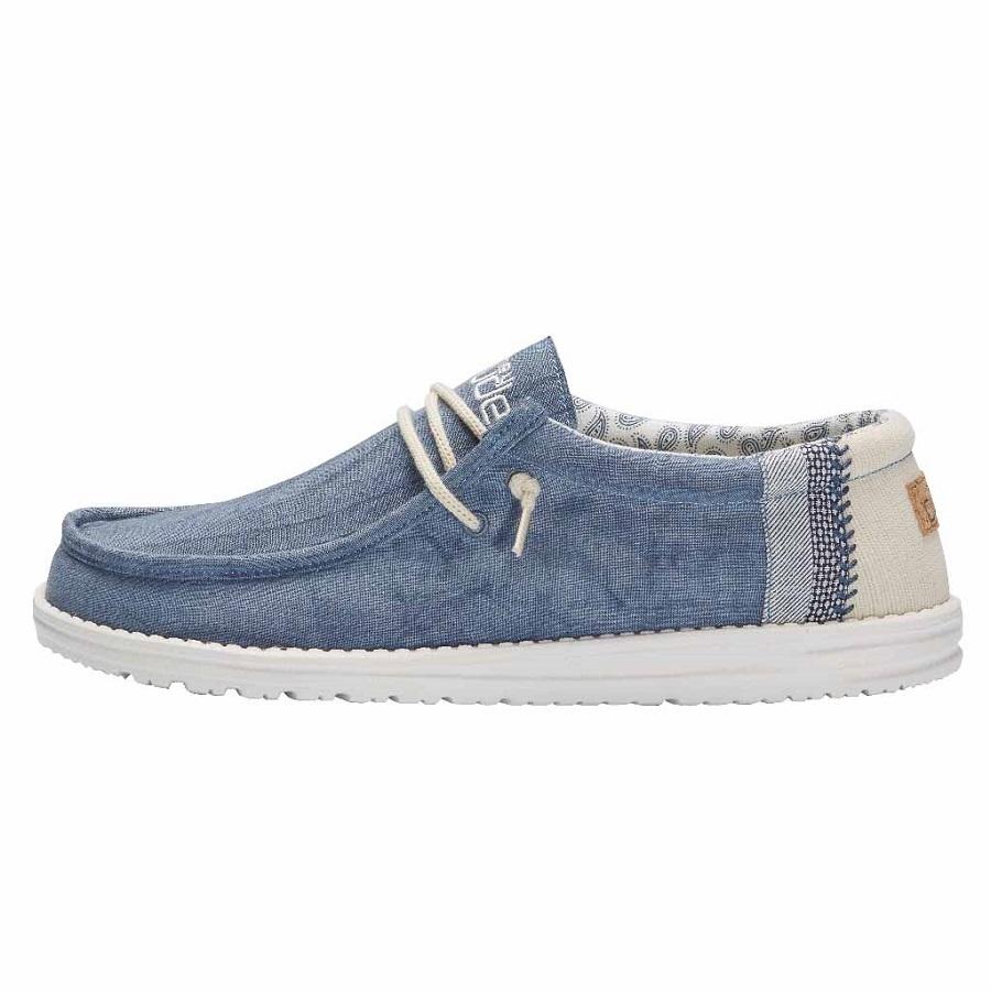 Men's Hey Dude Wally Canvas Shoes Beige Blue | BFN-352841