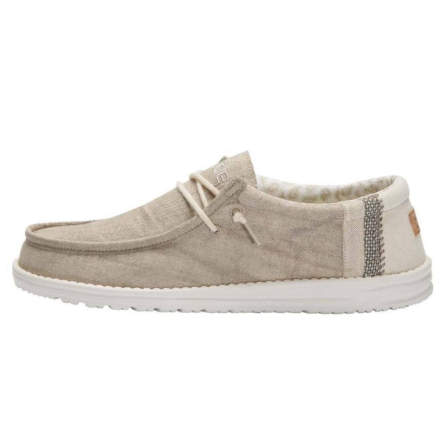 Men's Hey Dude Wally Canvas Shoes Beige Khaki | LPC-486035