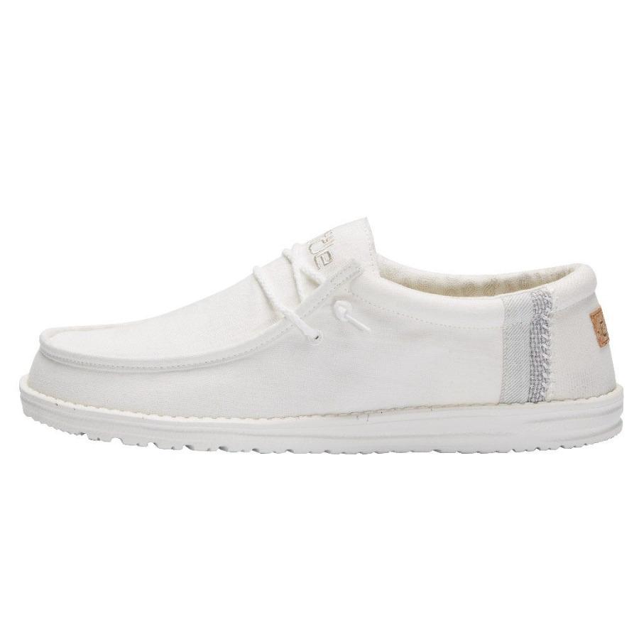 Men's Hey Dude Wally Canvas Shoes Beige White | ZBJ-481937