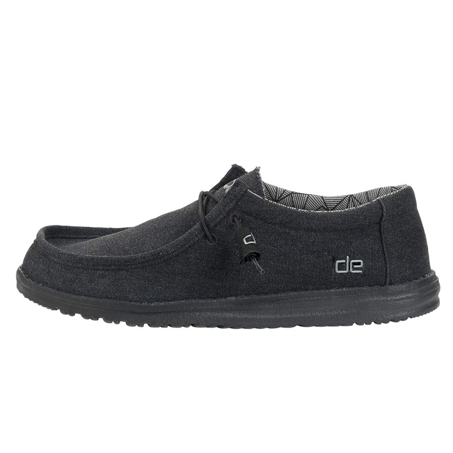 Men's Hey Dude Wally Canvas Shoes Black | IWL-149085