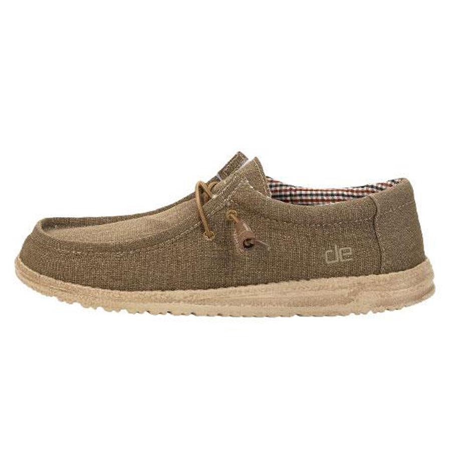 Men's Hey Dude Wally Canvas Shoes Khaki | HZJ-352704