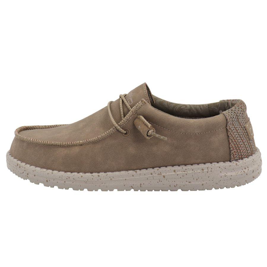 Men's Hey Dude Wally Recycled Leather Shoes Khaki | FLM-027168