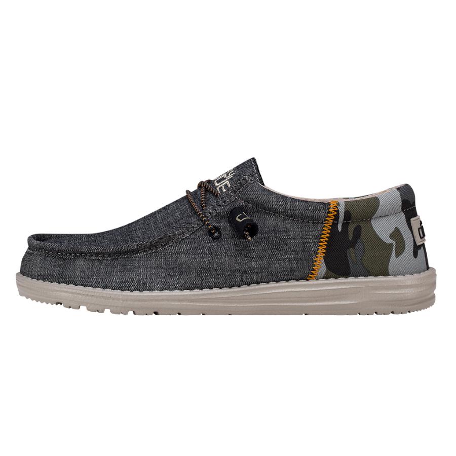 Men's Hey Dude Wally Slip On Shoes Camo Grey | EAS-690325