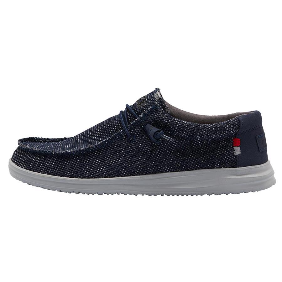 Men's Hey Dude Wally Tennis Shoes Navy Grey | VEK-163974