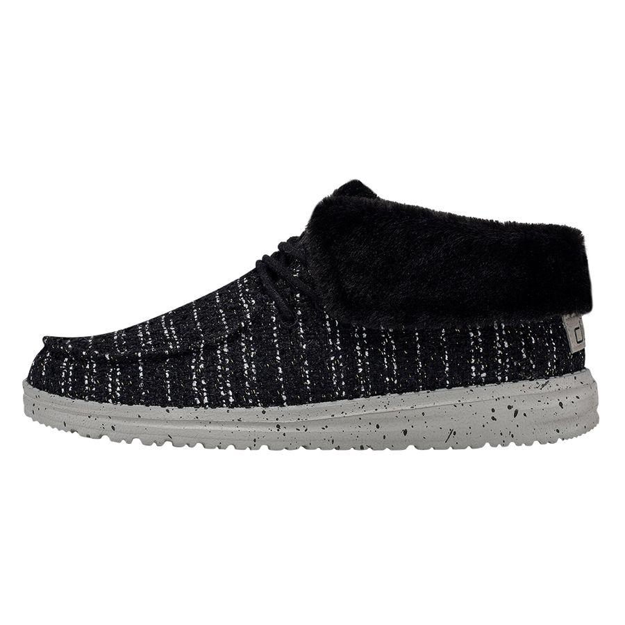 Women's Hey Dude Britt Fur Lined Shoes Black | XWU-638241