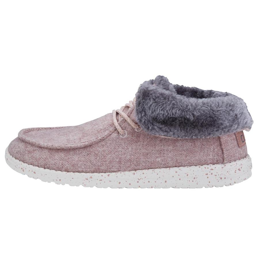 Women's Hey Dude Britt Fur Lined Shoes Pink | OIT-256078