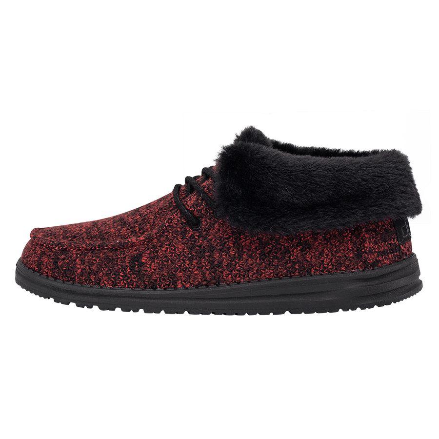 Women's Hey Dude Britt Fur Lined Shoes Red | CUM-320918