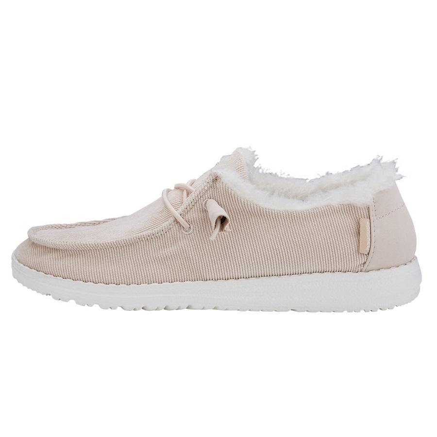 Women's Hey Dude Wendy Fur Lined Shoes Cream | FXQ-194875